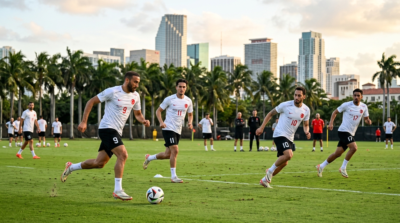 A Milli Futbol Takımı oyuncuları Miami'de antrenman sahasında çalışıyor