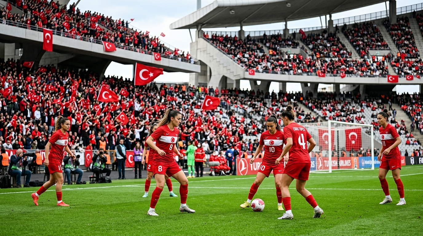 A Milli Kadın Futbol Takımı sahada ısınma hareketleri yaparken