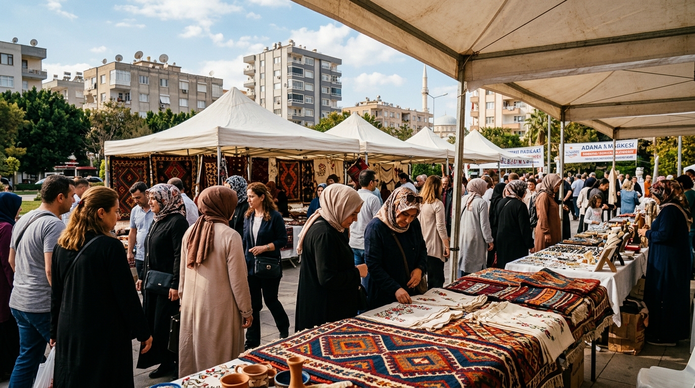 Adana'da düzenlenen Hayat Boyu Öğrenme Şenliği'nde sergilenen el emeği ürünler