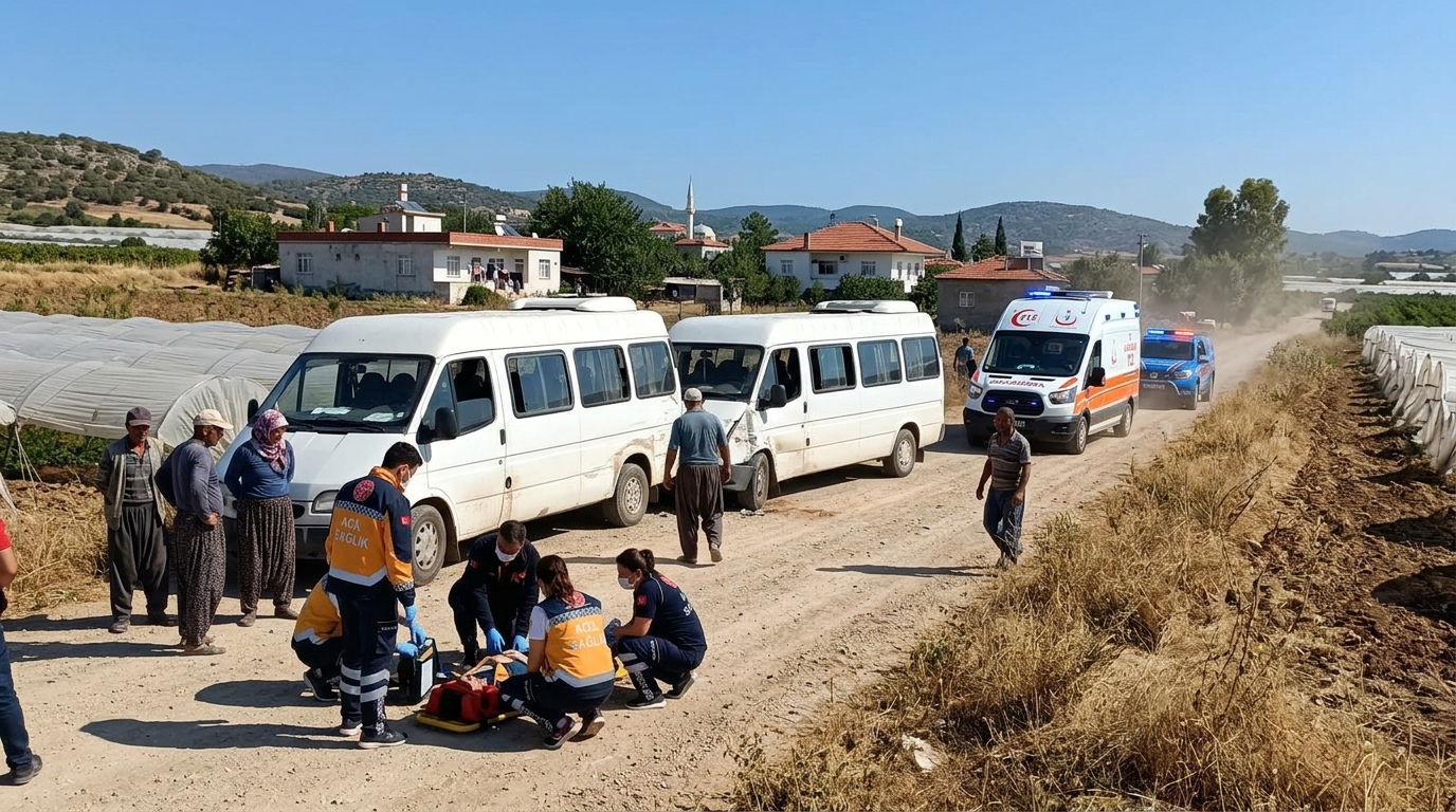 Antalya Serik'te tarım işçilerini taşıyan minibüslerin karıştığı kaza sonrası olay yeri incelemesi.