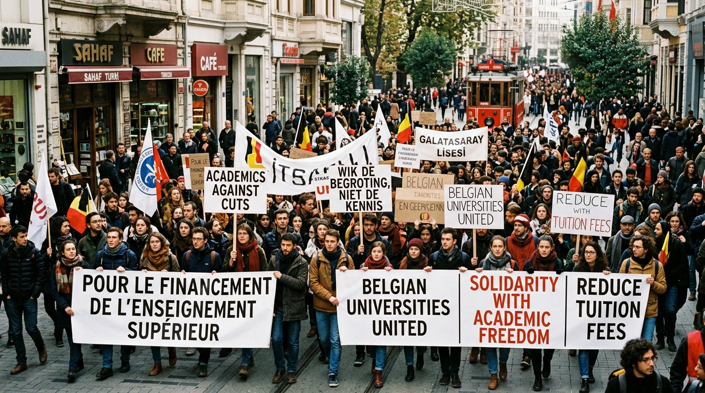 Belçika'da üniversite öğrencileri ve akademisyenler İsrail karşıtı protesto düzenliyor.