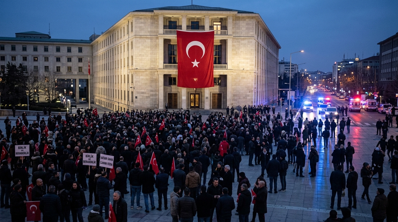 Dışişleri Bakanlığı binası önünde Türk bayrağı dalgalanıyor.