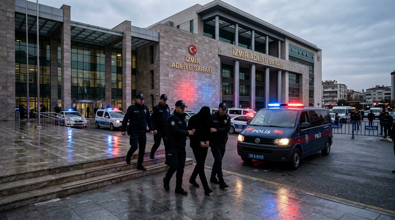 Adliye binası önünde bekleyen polis ekipleri