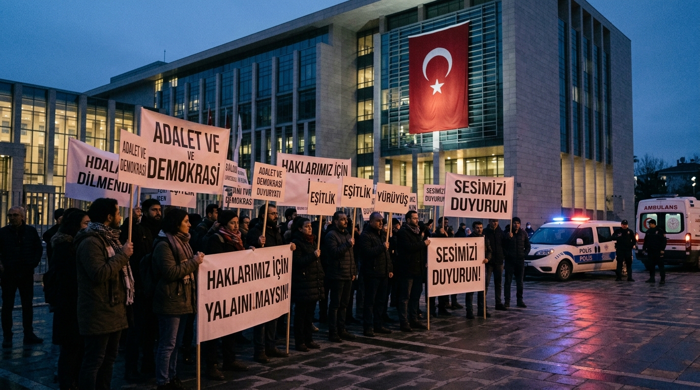 Eğitim-Sen üyeleri Milli Eğitim Bakanlığı önünde protesto düzenliyor.