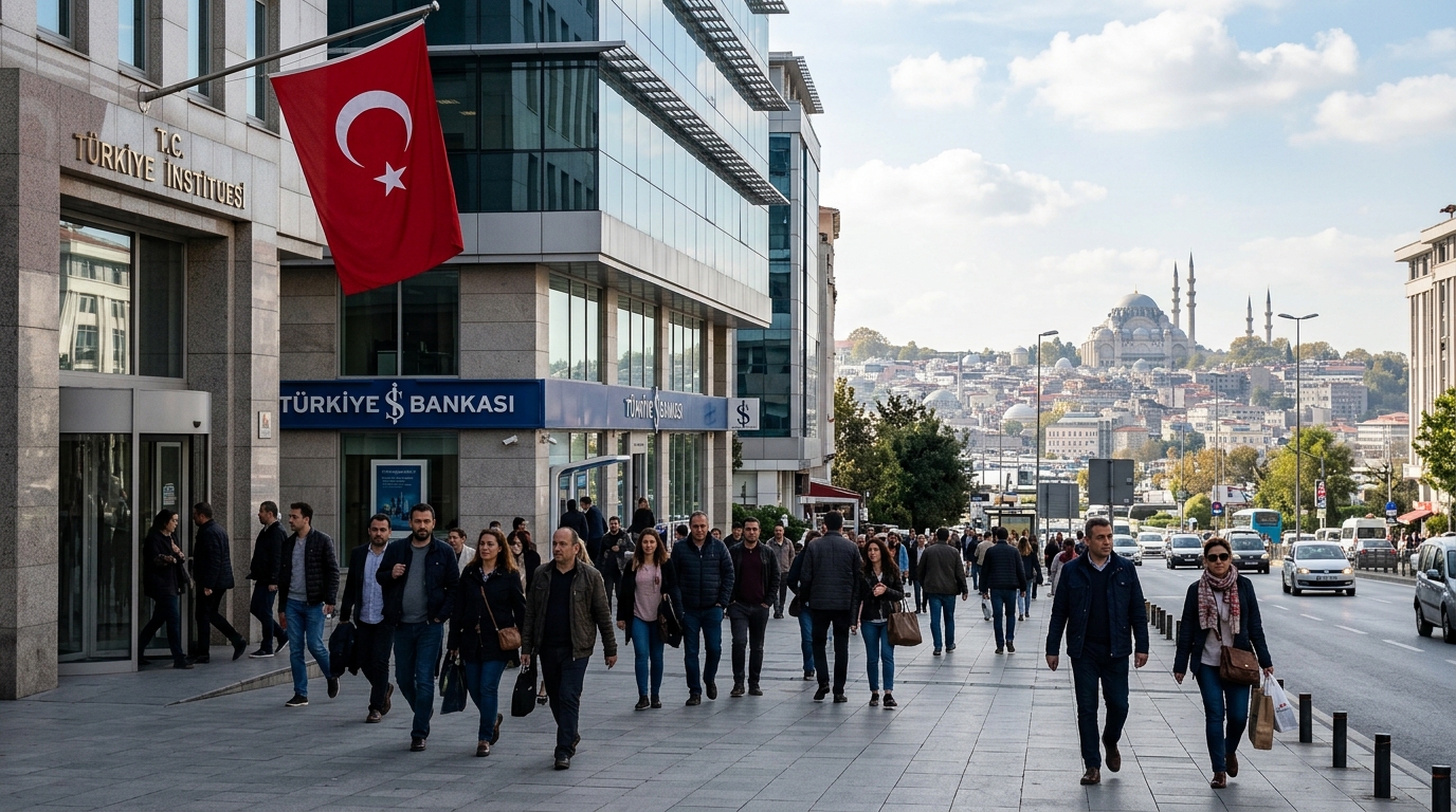 TÜİK binası önünde ekonomi haberlerini yansıtan grafikler