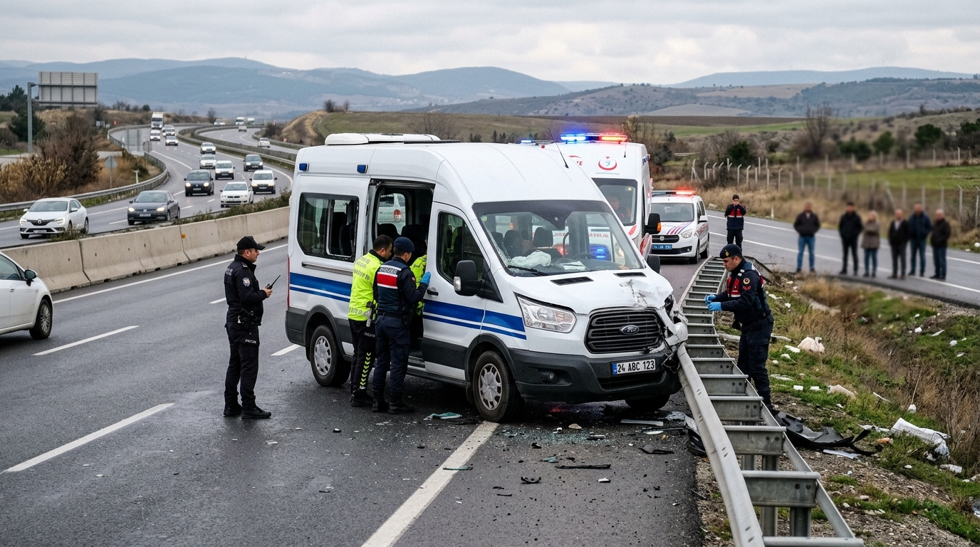 Ordu'da kalp krizi geçiren dolmuş şoförünün bariyerlere çarptığı kaza alanı