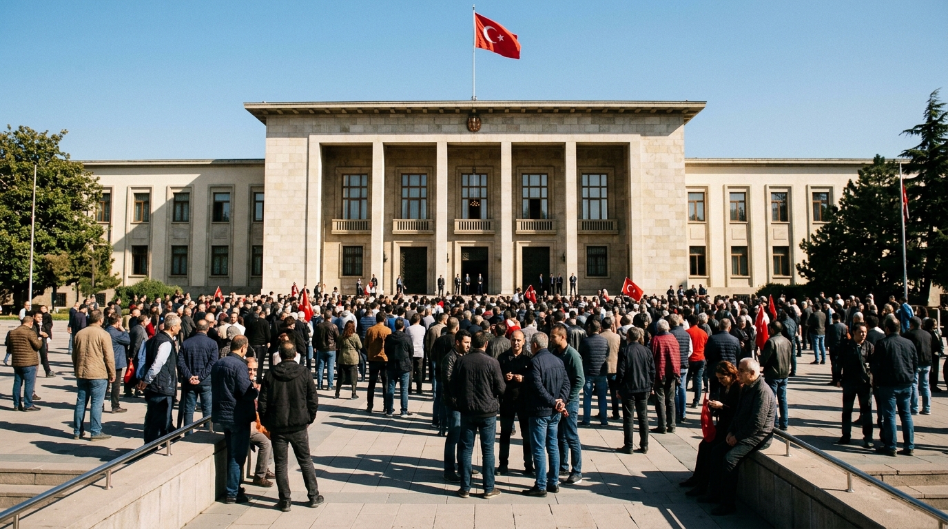 TBMM binası önünde adalet ve hukuk sembolleri