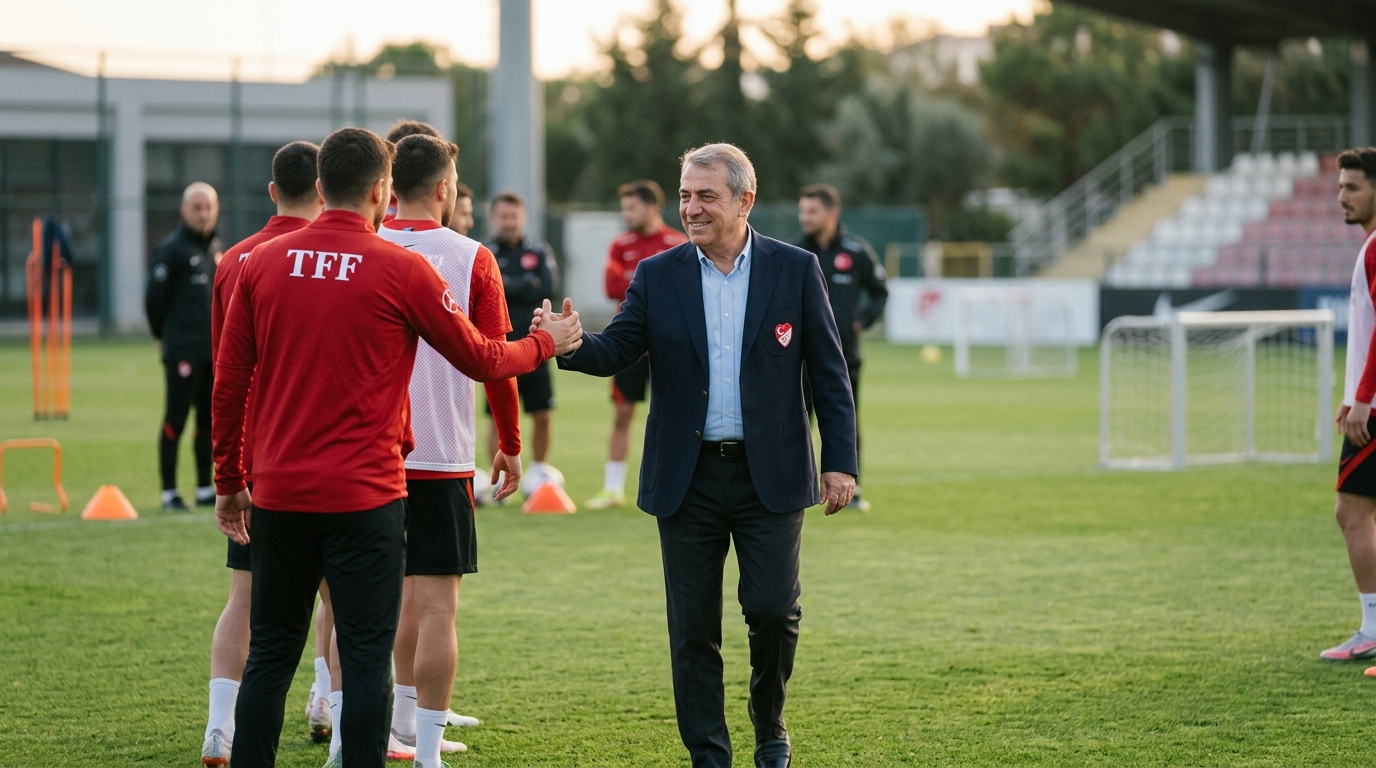 TFF Başkanı İbrahim Hacıosmanoğlu milli takım antrenmanında sahada